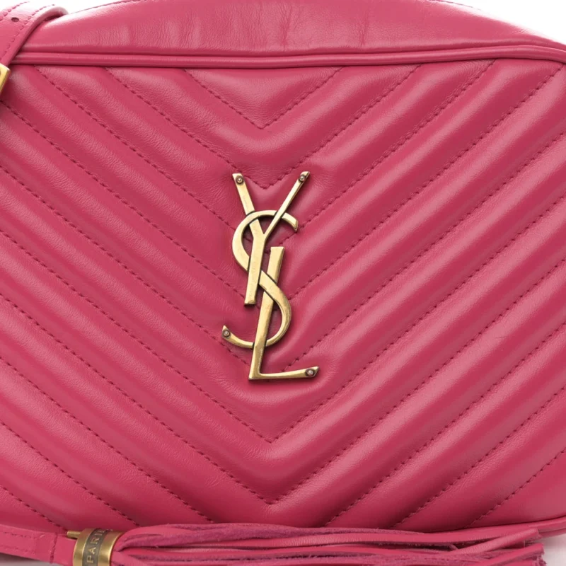 SAINT LAURENT MEDIUM LOU CAMERA BAG FUXIA MONOGRAM CALFSKIN MATELASSE LEATHER AGED GOLD HARDWARE - Image 8