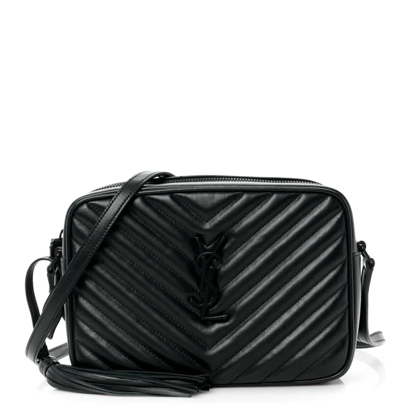 SAINT LAURENT MEDIUM LOU CAMERA BAG BLACK MONOGRAM CALFSKIN MATELASSE LEATHER BLACK HARDWARE