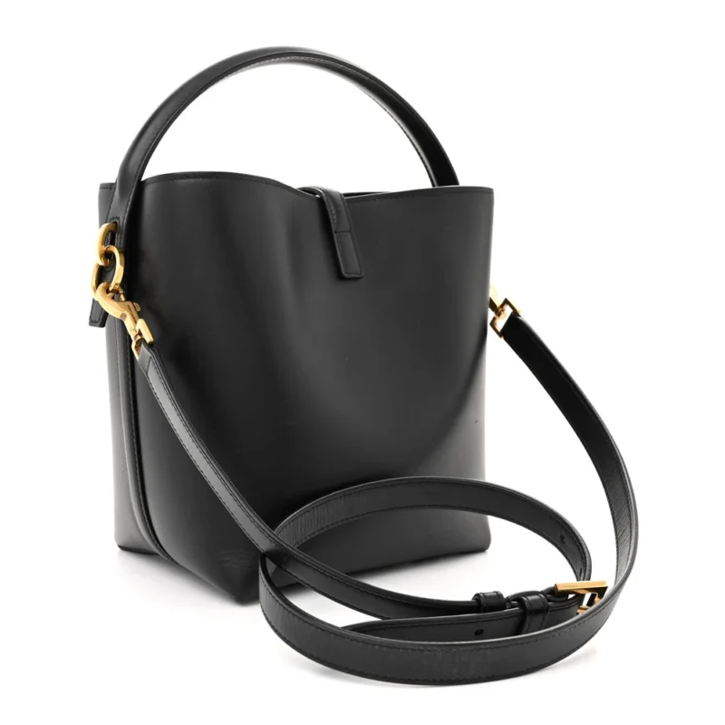SAINT LAURENT MEDIUM LE 37 BUCKET BAG BLACK SHINY CALFSKIN LEATHER GOLD HARDWARE - Image 3