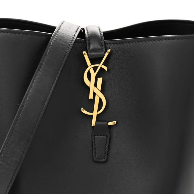 SAINT LAURENT MEDIUM LE 37 BUCKET BAG BLACK SHINY CALFSKIN LEATHER GOLD HARDWARE - Image 8