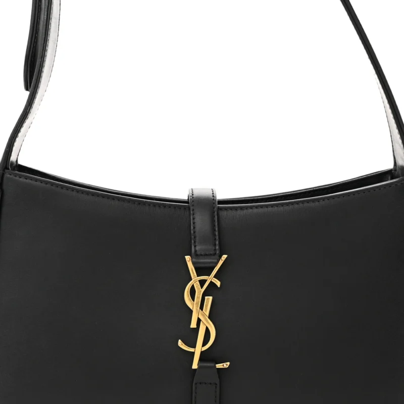SAINT LAURENT MEDIUM LE 5 ?? 7 HOBO BLACK SMOOTH CALFSKIN LEATHER GOLD HARDWARE - Image 8