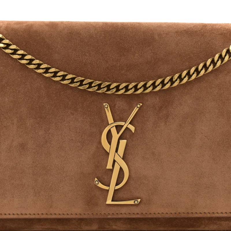 SAINT LAURENT MEDIUM KATE SATCHEL MACARON MONOGRAM SUEDE AGED GOLD HARDWARE - Image 8