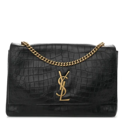 SAINT LAURENT MEDIUM KATE SATCHEL BLACK REVERSIBLE MONOGRAM SMOOTH CALFSKIN LEATHER & SUEDE AGED GOLD HARDWARE