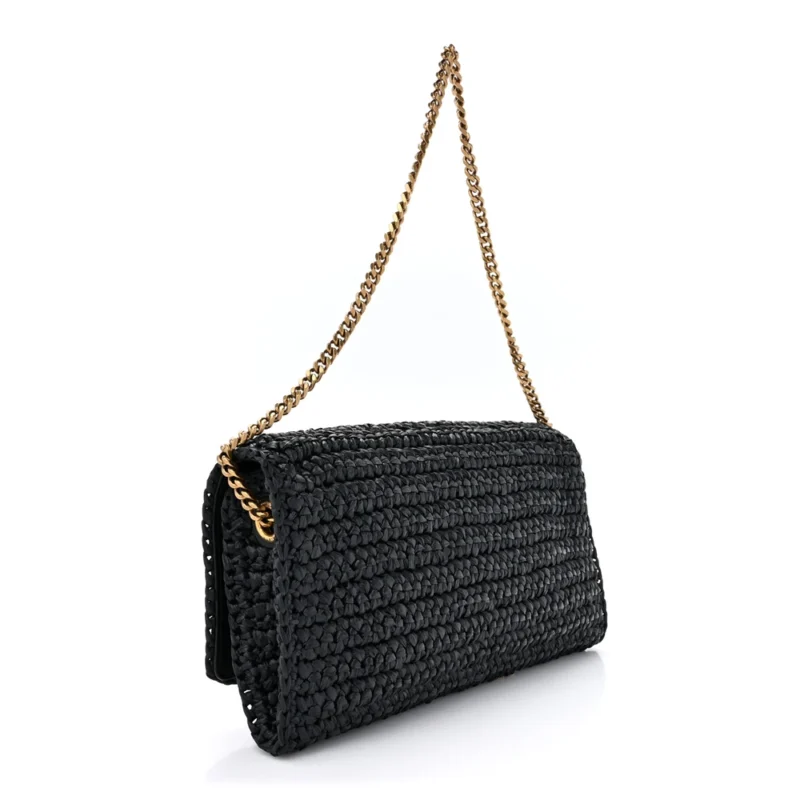 SAINT LAURENT MEDIUM KATE 99 TASSEL MONOGRAM RAFFIA BLACK GOLD HARDWARE - Image 3