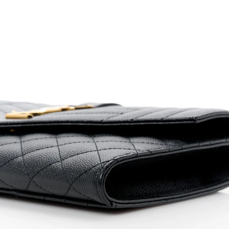 SAINT LAURENT MEDIUM CLUTCH BLACK TRIQUILT MONOGRAM GRAIN DE POUDRE TEXTURED MIXED MATELASSE LEATHER GOLD HARDWARE - Image 5