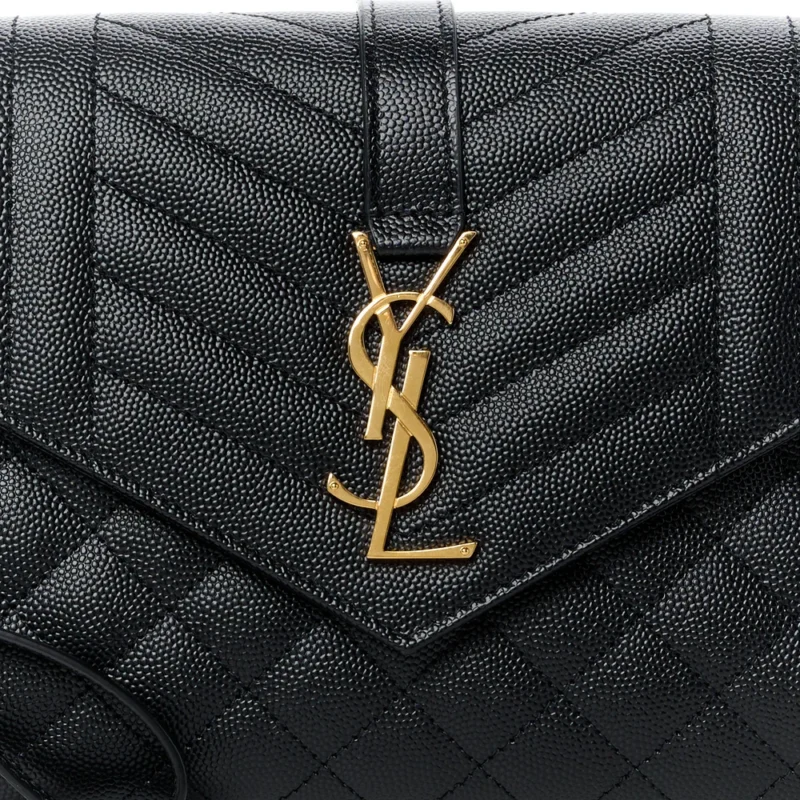 SAINT LAURENT MEDIUM CLUTCH BLACK TRIQUILT MONOGRAM GRAIN DE POUDRE TEXTURED MIXED MATELASSE LEATHER GOLD HARDWARE - Image 8