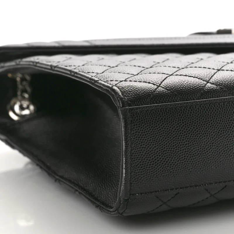 SAINT LAURENT LARGE SATCHEL BLACK TRIQUILT MONOGRAM GRAIN DE POUDRE TEXTURED MIXED MATELASSE LEATHER SILVER HARDWARE - Image 4