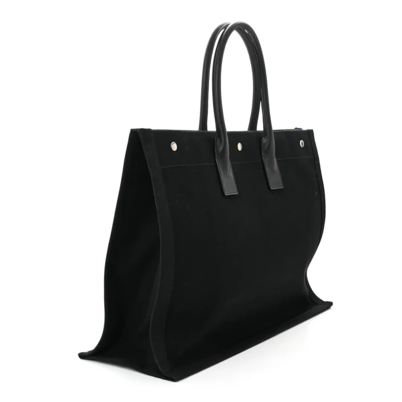 SAINT LAURENT LARGE RIVE GAUCHE TOTE BLACK LINEN & CALFSKIN LEATHER - Image 3