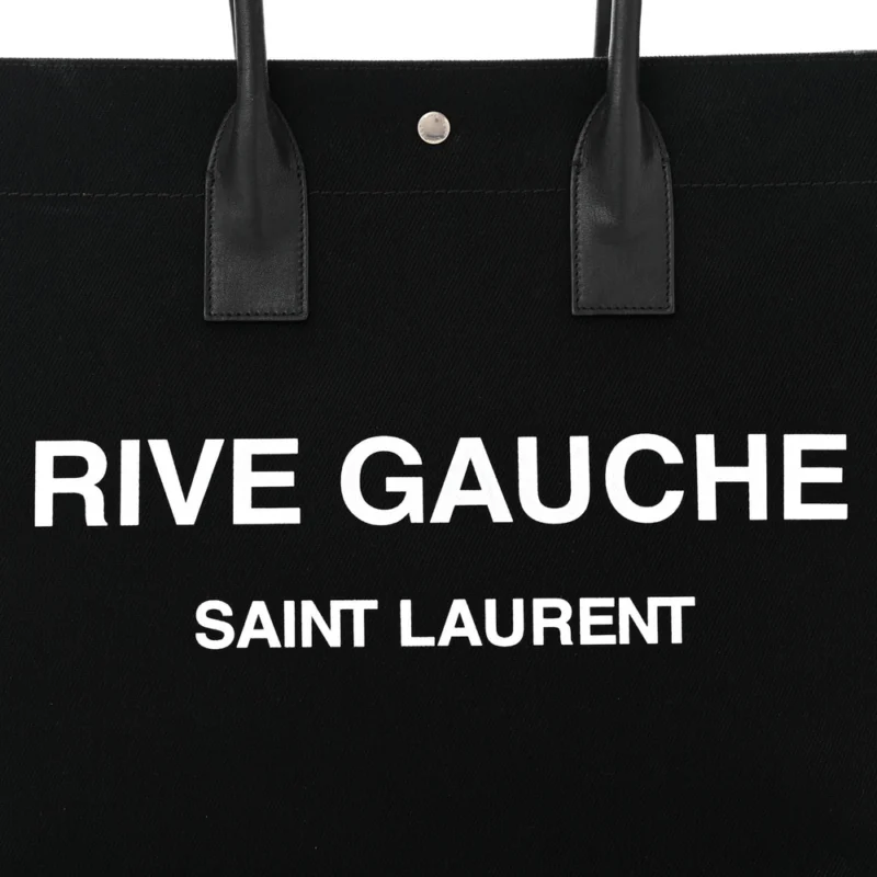 SAINT LAURENT LARGE RIVE GAUCHE TOTE BLACK LINEN & CALFSKIN LEATHER - Image 8