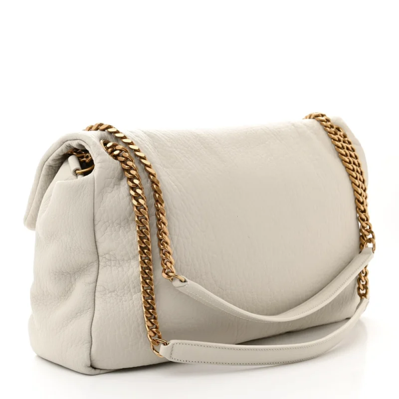 SAINT LAURENT LARGE CALYPSO BAG BLANC VINTAGE GRAINED LAMBSKIN LEATHER AGED GOLD HARDWARE - Image 3