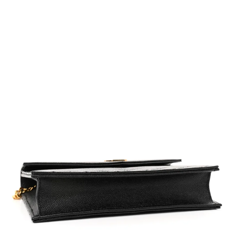 SAINT LAURENT ENVELOPE CHAIN WALLET BLACK CHEVRON MONOGRAM GRAIN DE POUDRE MATELASSE LEATHER GOLD HARDWARE - Image 6