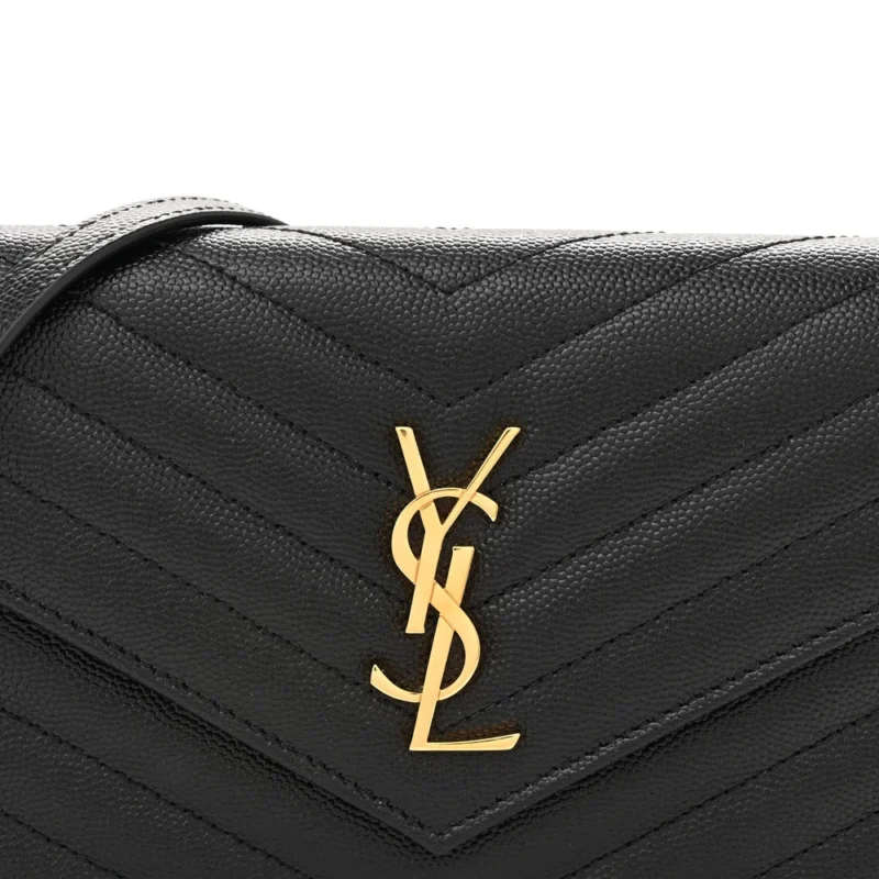 SAINT LAURENT ENVELOPE CHAIN WALLET BLACK CHEVRON MONOGRAM GRAIN DE POUDRE MATELASSE LEATHER GOLD HARDWARE - Image 8