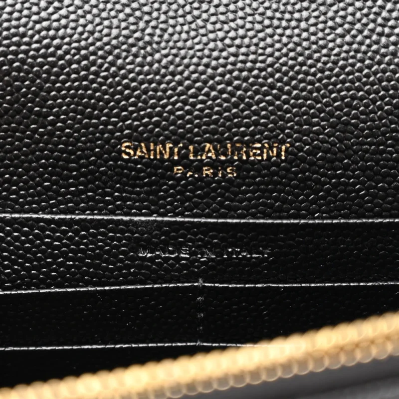 SAINT LAURENT ENVELOPE CHAIN WALLET BLACK CHEVRON MONOGRAM GRAIN DE POUDRE MATELASSE LEATHER GOLD HARDWARE - Image 9