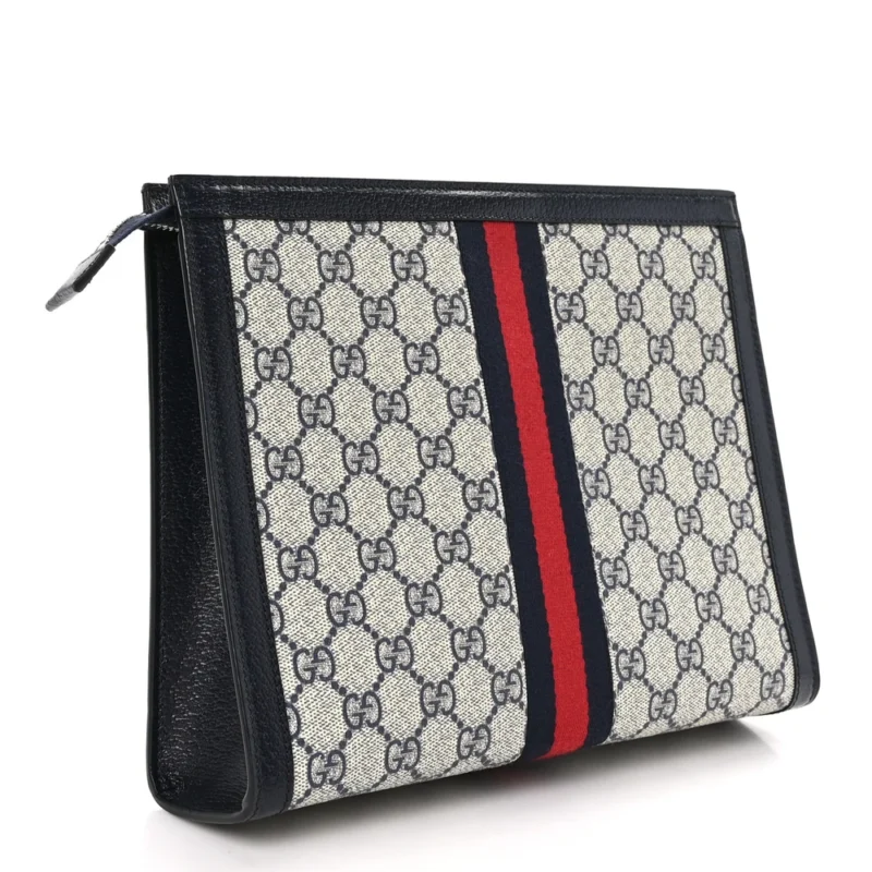 GUCCI SMALL WEB OPHIDIA POUCH BEIGE/BLUE GG SUPREME MONOGRAM CANVAS GOLD HARDWARE - Image 3