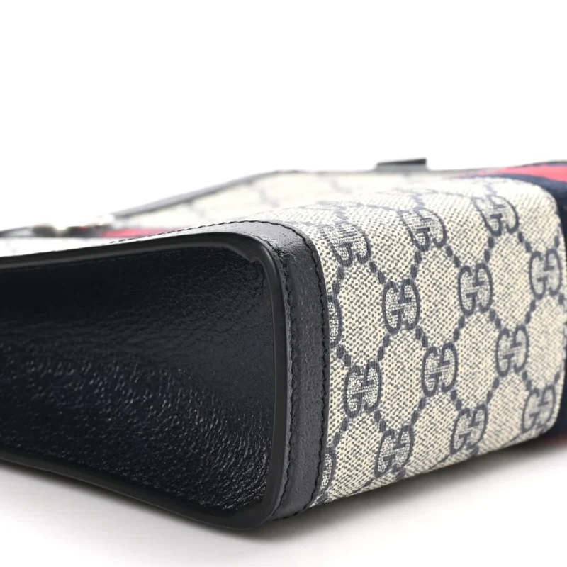 GUCCI SMALL WEB OPHIDIA POUCH BEIGE/BLUE GG SUPREME MONOGRAM CANVAS GOLD HARDWARE - Image 5