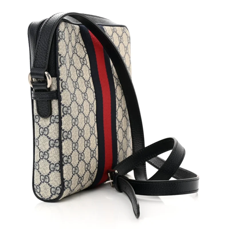 GUCCI SMALL WEB OPHIDIA MESSENGER BAG BEIGE/BLUE GG SUPREME MONOGRAM CANVAS & TEXTURED DOLLAR CALFSKIN LEATHER SILVER HARDWARE - Image 3