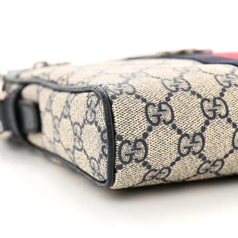 GUCCI SMALL WEB OPHIDIA MESSENGER BAG BEIGE/BLUE GG SUPREME MONOGRAM CANVAS & TEXTURED DOLLAR CALFSKIN LEATHER SILVER HARDWARE - Image 4