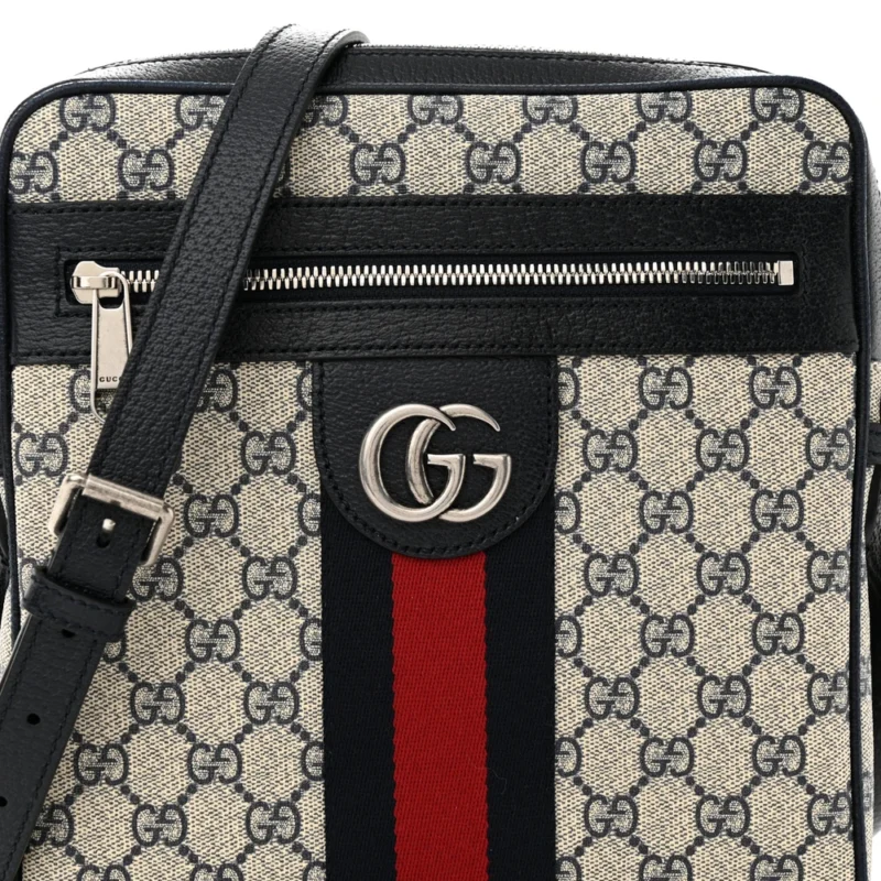 GUCCI SMALL WEB OPHIDIA MESSENGER BAG BEIGE/BLUE GG SUPREME MONOGRAM CANVAS & TEXTURED DOLLAR CALFSKIN LEATHER SILVER HARDWARE - Image 8