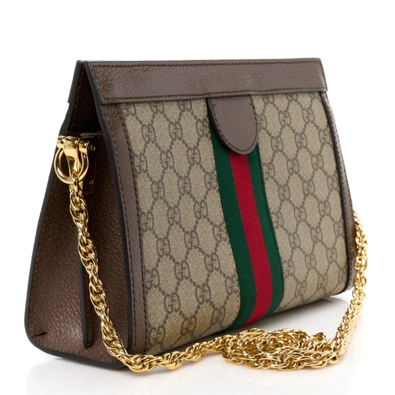 GUCCI SMALL WEB OPHIDIA CHAIN SHOULDER BAG BEIGE/BROWN GG SUPREME MONOGRAM CANVAS GOLD HARDWARE - Image 3