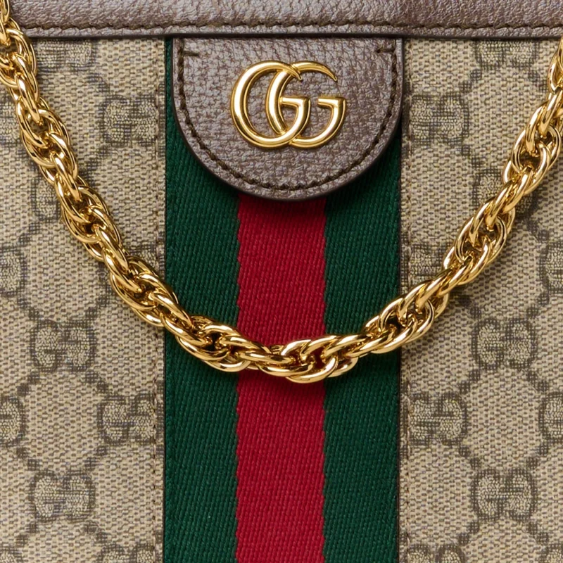 GUCCI SMALL WEB OPHIDIA CHAIN SHOULDER BAG BEIGE/BROWN GG SUPREME MONOGRAM CANVAS GOLD HARDWARE - Image 8