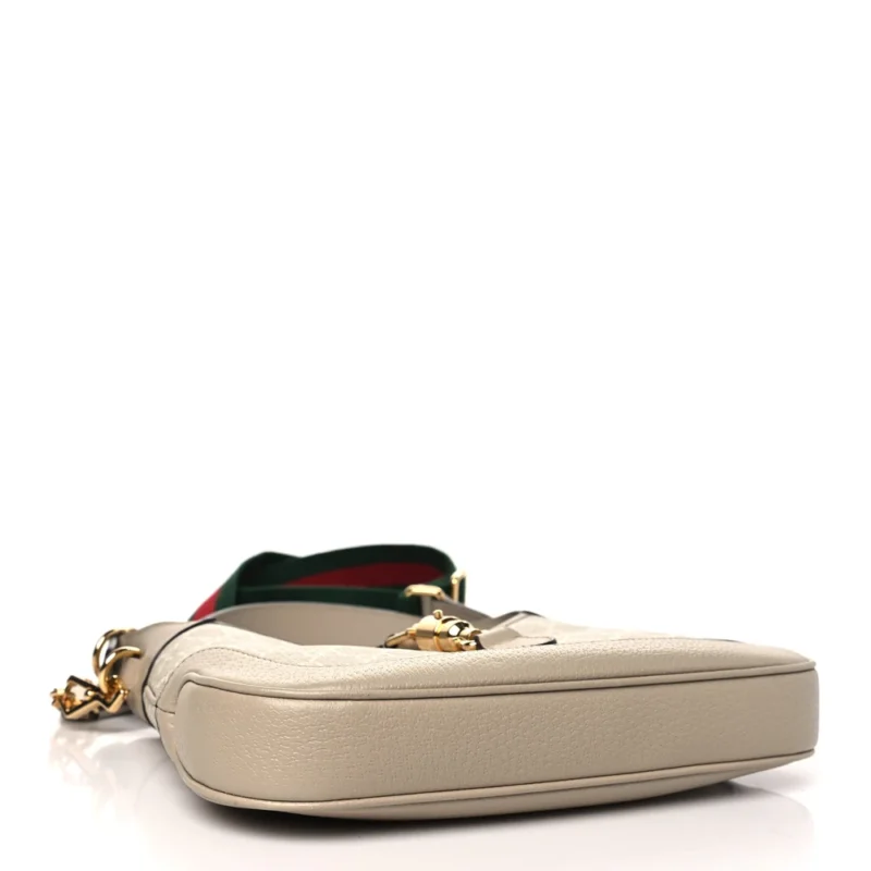 GUCCI SMALL WEB JACKIE 1961 HOBO BEIGE / MYSTIC WHITE / OATMEAL GG SUPREME MONOGRAM CANVAS & TEXTURED DOLLAR CALFSKIN LEATHER GOLD HARDWARE - Image 6