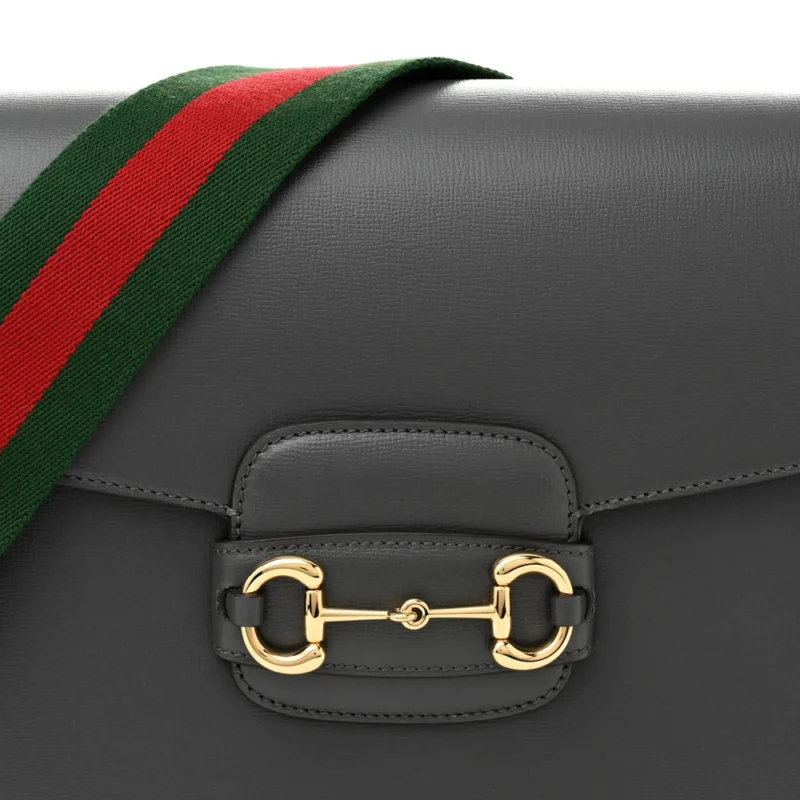 GUCCI SMALL WEB HORSEBIT 1955 SHOULDER BAG GRAPHITE GREY AZALEA CALFSKIN LEATHER GOLD HARDWARE - Image 8