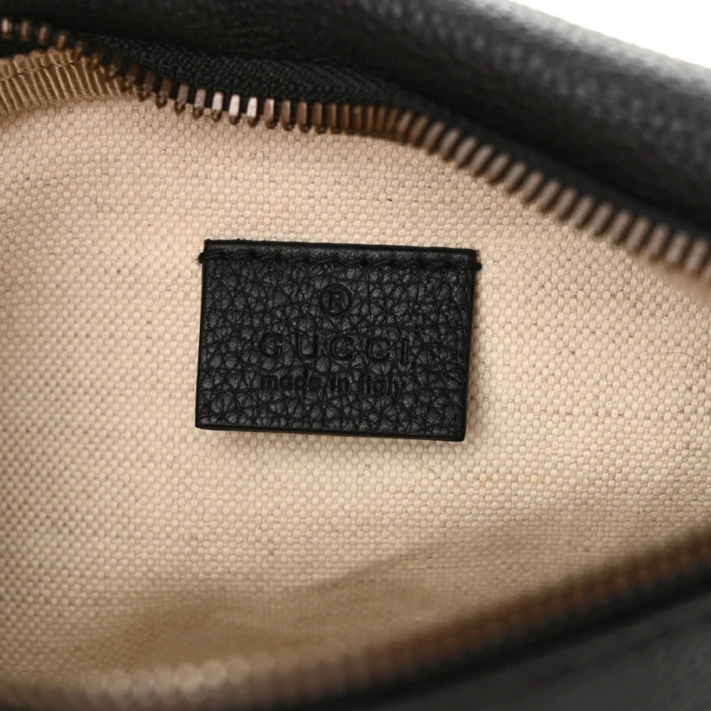 GUCCI SMALL LOGO BELT BAG BLACK GRAINED CALFSKIN LEATHER AGED GOLD HARDWARE - Image 2
