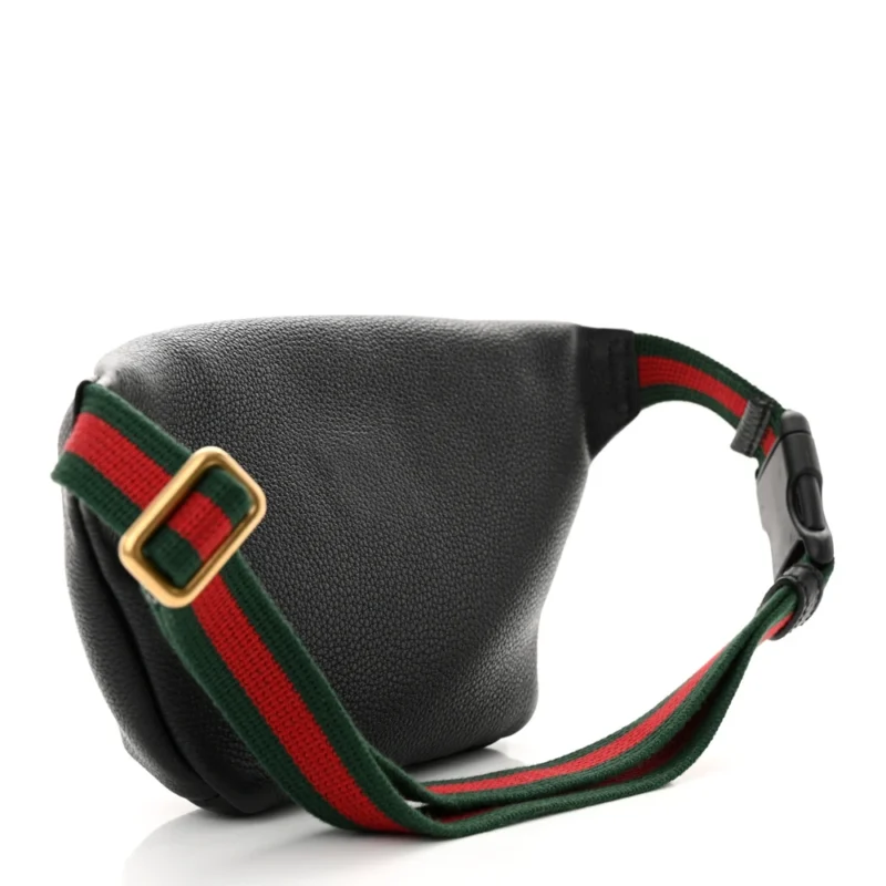 GUCCI SMALL LOGO BELT BAG BLACK GRAINED CALFSKIN LEATHER AGED GOLD HARDWARE - Image 3