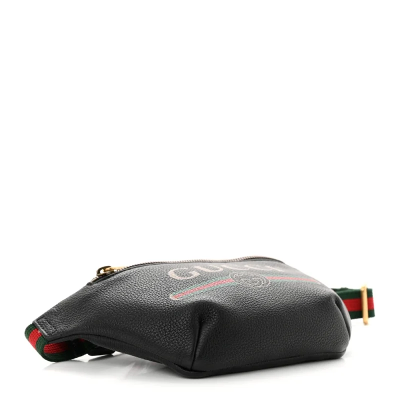 GUCCI SMALL LOGO BELT BAG BLACK GRAINED CALFSKIN LEATHER AGED GOLD HARDWARE - Image 6