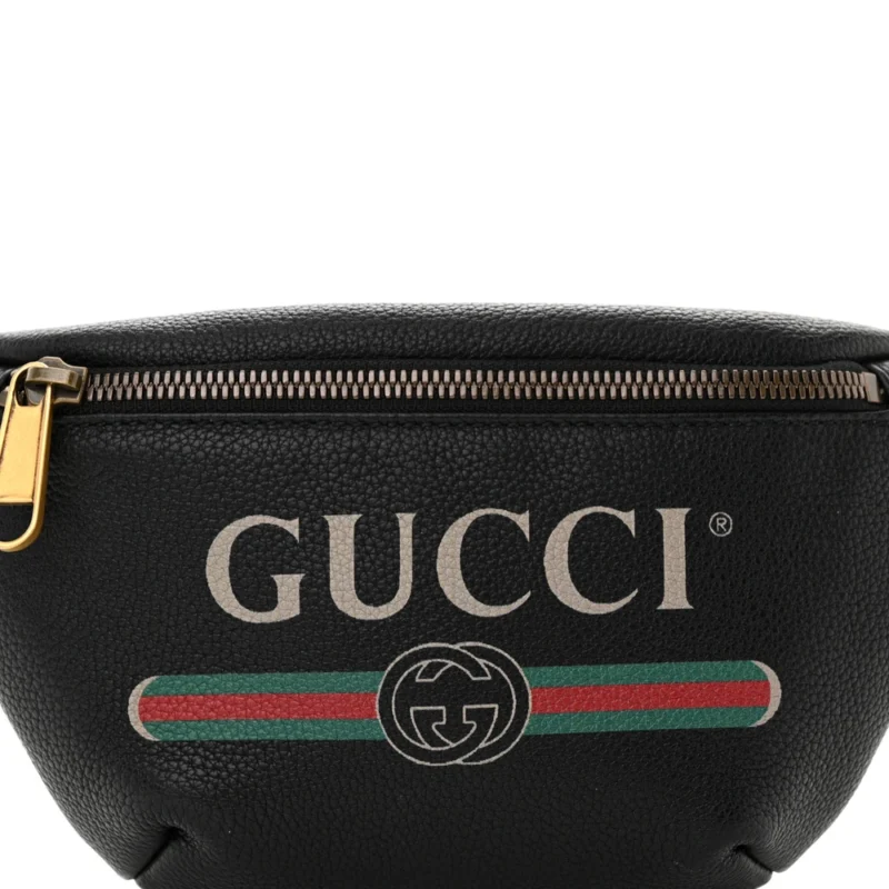 GUCCI SMALL LOGO BELT BAG BLACK GRAINED CALFSKIN LEATHER AGED GOLD HARDWARE - Image 8