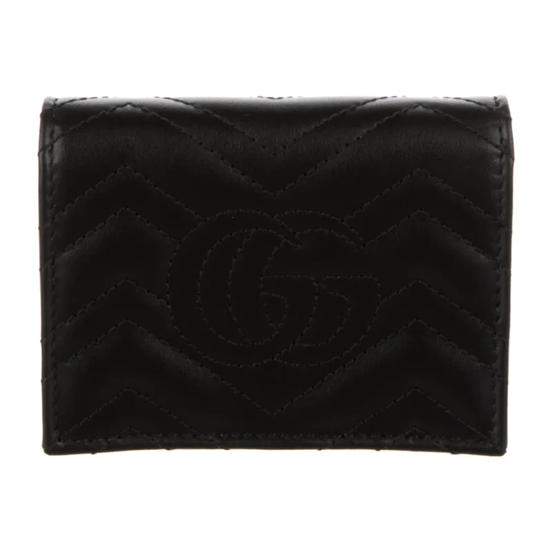 GUCCI SMALL MARMONT LOGO COMPACT WALLET BLACK GG CANVAS GOLD HARDWARE - Image 2