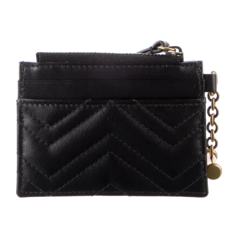 GUCCI SMALL MARMONT KEYCHAIN WALLET DOUBLE G LOGO WALLET BLACK CALFSKIN LEATHER GOLD HARDWARE - Image 2