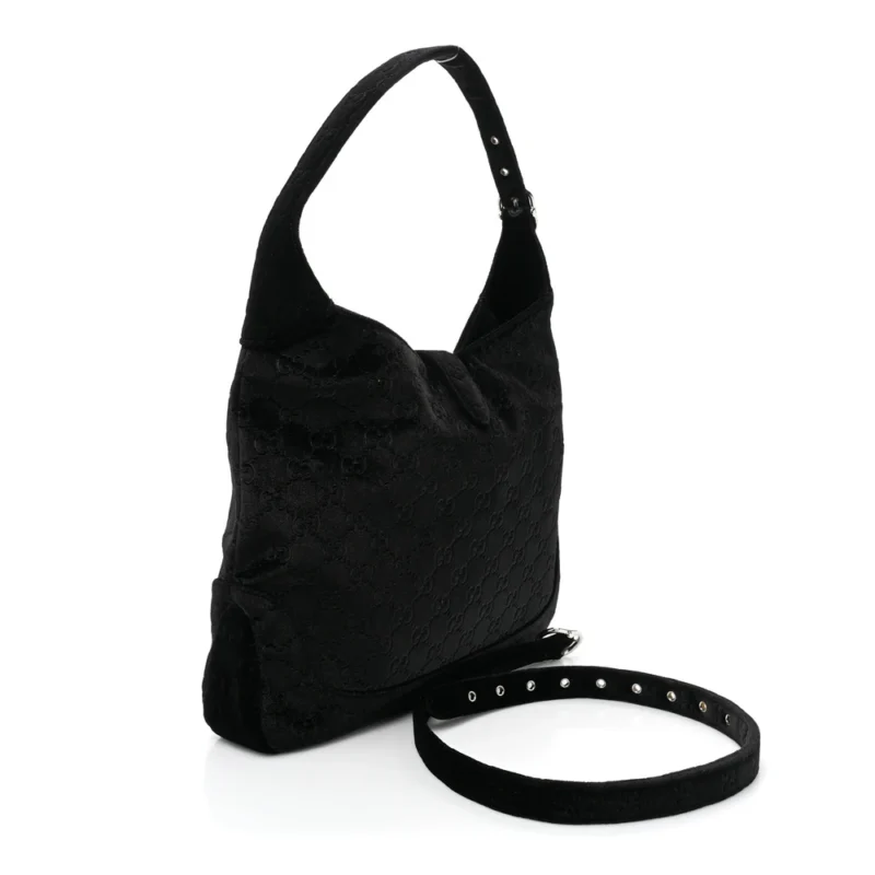 GUCCI SMALL JACKIE 1961 HOBO BLACK GG MONOGRAM VELVET SILVER HARDWARE - Image 3