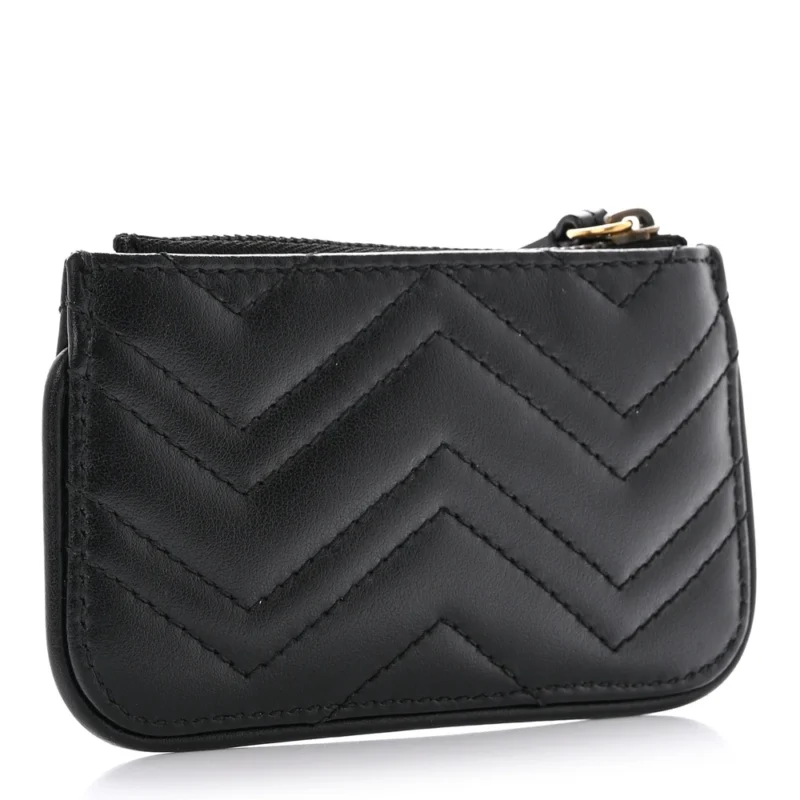 GUCCI SMALL GG MARMONT KEY CASE BLACK CALFSKIN MATELASS?? LEATHER GOLD HARDWARE - Image 3