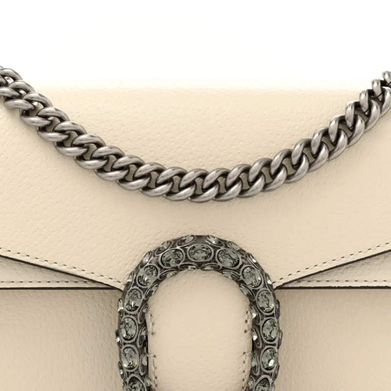 GUCCI SMALL DIONYSUS SHOULDER BAG MYSTIC WHITE TEXTURED CALFSKIN LEATHER & CRYSTAL AGED SILVER HARDWARE - Image 8