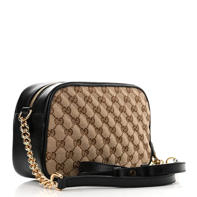 GUCCI SMALL DIAGONAL GG MARMONT CHAIN SHOULDER BAG BEIGE/BLACK GG MONOGRAM CANVAS & MATELASS?? LEATHER GOLD HARDWARE - Image 3
