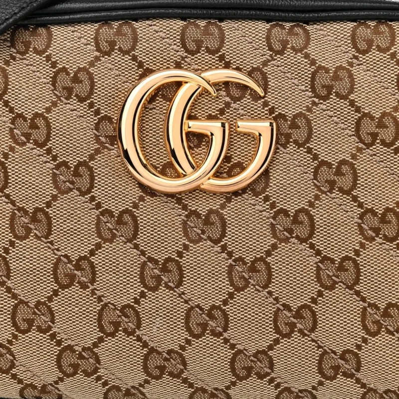 GUCCI SMALL DIAGONAL GG MARMONT CHAIN SHOULDER BAG BEIGE/BLACK GG MONOGRAM CANVAS & MATELASS?? LEATHER GOLD HARDWARE - Image 8
