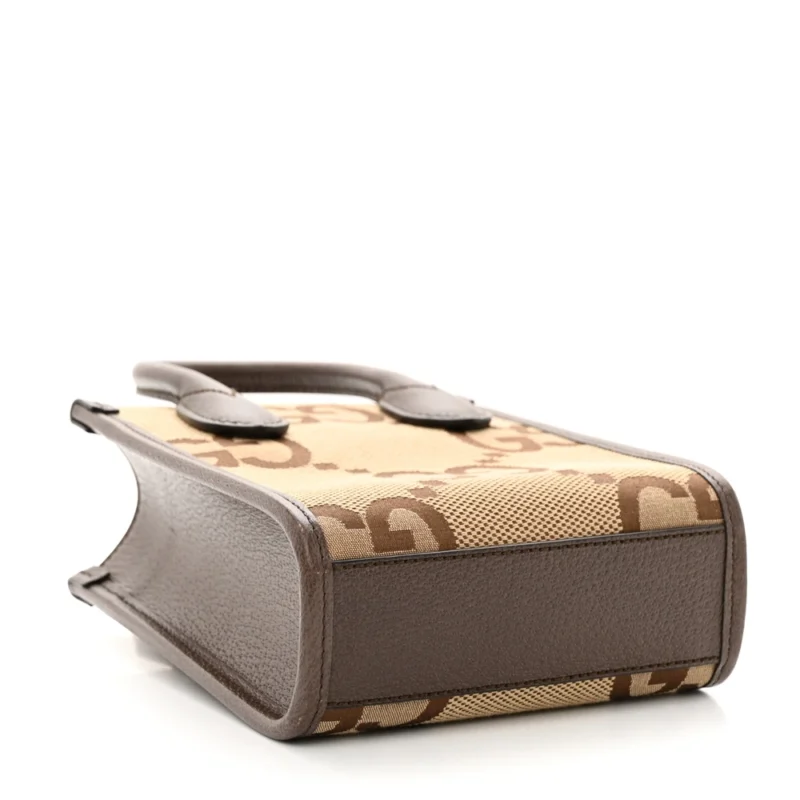 GUCCI MINI VERTICAL TOTE CAMEL EBONY TEXTURED DOLLAR CALFSKIN LEATHER GOLD HARDWARE - Image 6