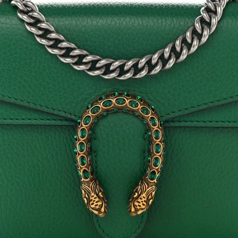 GUCCI MINI DIONYSUS SHOULDER BAG EMERALD CALFSKIN LEATHER AGED SILVER HARDWARE - Image 8