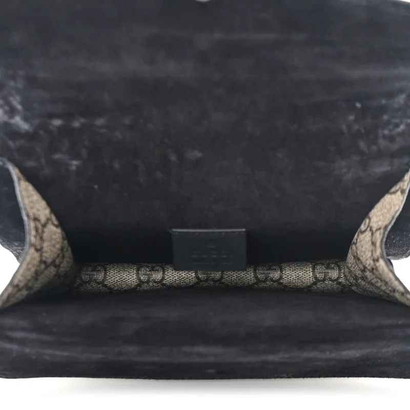 GUCCI MINI DIONYSUS SHOULDER BAG BLACK GG SUPREME MONOGRAM CANVAS AGED SILVER HARDWARE - Image 7