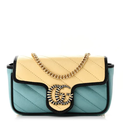 GUCCI MINI DIAGONAL SUPER TORCHON GG MARMONT SHOULDER BAG AZALEA MULTICOLOR ENAMEL CALFSKIN MATELASS?? LEATHER GOLD HARDWARE