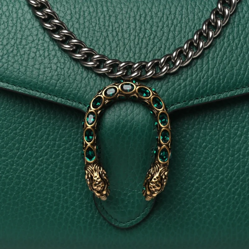 GUCCI MINI DIONYSUS CHAIN WALLET EMERALD CALFSKIN LEATHER AGED SILVER HARDWARE - Image 8