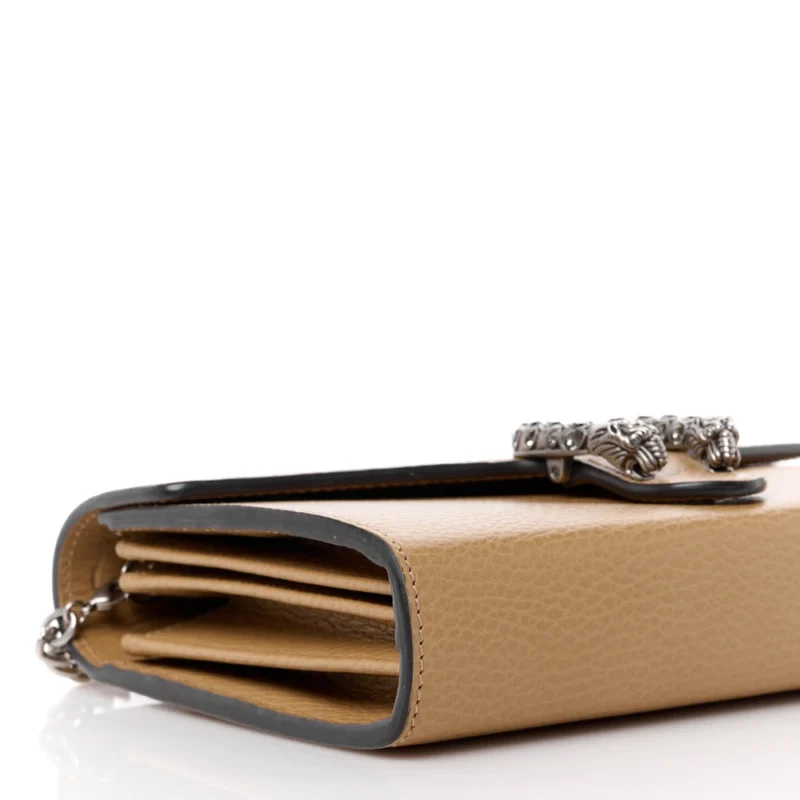 GUCCI MINI CRYSTAL DIONYSUS CHAIN WALLET NATURAL TAN / BLACK DIAMOND & DOLLAR CALFSKIN LEATHER SILVER HARDWARE - Image 5