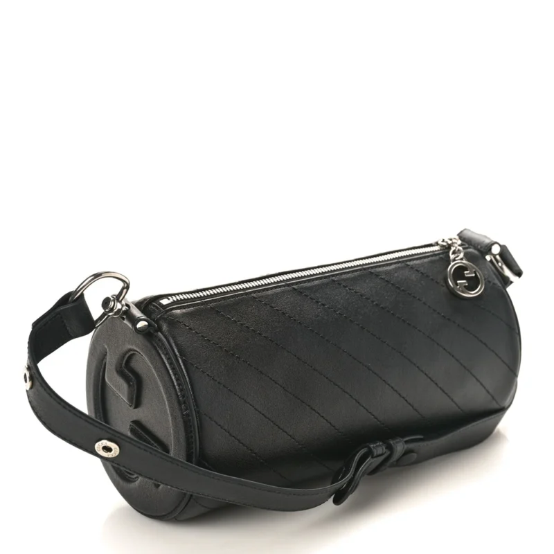GUCCI MINI DIAGONAL STITCHED BLONDIE BARREL SHOULDER BAG BLACK SAKAI BE GREEN CALFSKIN LEATHER SILVER HARDWARE - Image 3