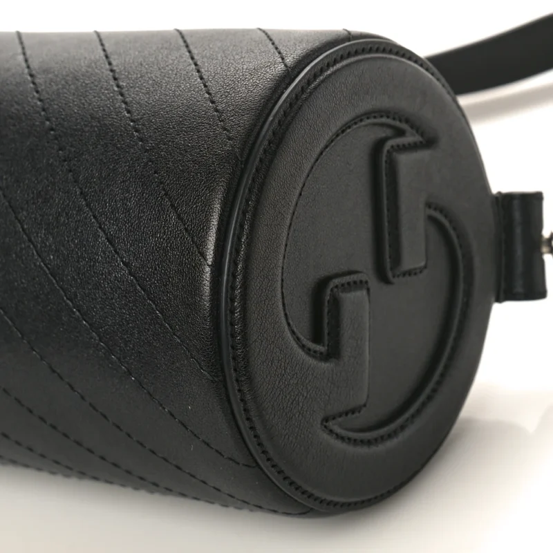 GUCCI MINI DIAGONAL STITCHED BLONDIE BARREL SHOULDER BAG BLACK SAKAI BE GREEN CALFSKIN LEATHER SILVER HARDWARE - Image 4