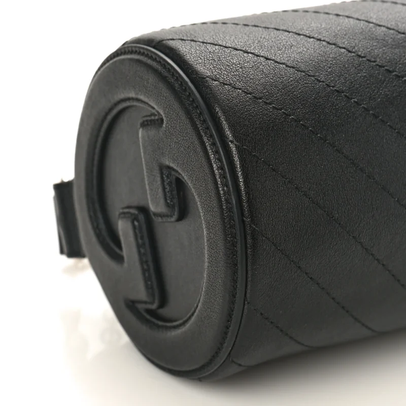 GUCCI MINI DIAGONAL STITCHED BLONDIE BARREL SHOULDER BAG BLACK SAKAI BE GREEN CALFSKIN LEATHER SILVER HARDWARE - Image 5
