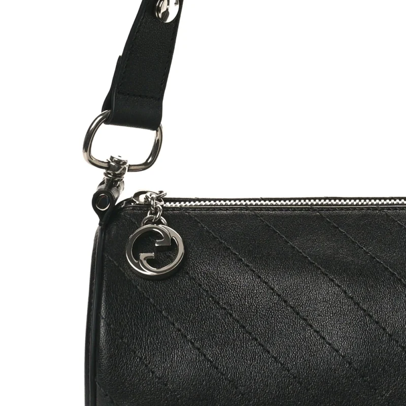 GUCCI MINI DIAGONAL STITCHED BLONDIE BARREL SHOULDER BAG BLACK SAKAI BE GREEN CALFSKIN LEATHER SILVER HARDWARE - Image 8