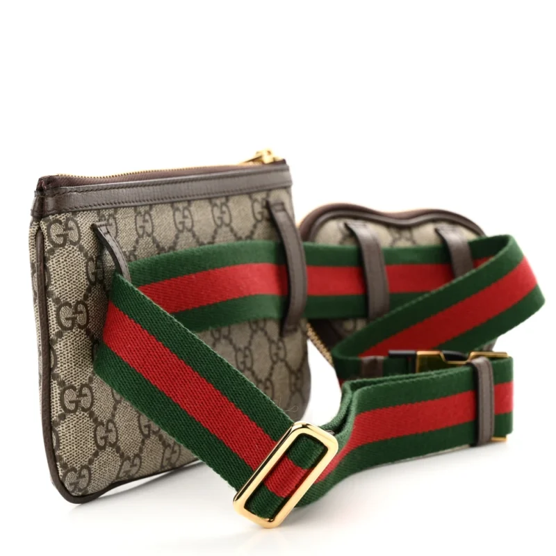 GUCCI MEDIUM WEB OPHIDIA UTILITY BELT BAG BEIGE / EBONY / NEW ACERO GG SUPREME MONOGRAM CANVAS & CALFSKIN LEATHER GOLD HARDWARE - Image 3