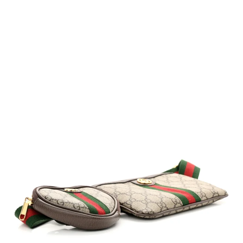 GUCCI MEDIUM WEB OPHIDIA UTILITY BELT BAG BEIGE / EBONY / NEW ACERO GG SUPREME MONOGRAM CANVAS & CALFSKIN LEATHER GOLD HARDWARE - Image 6