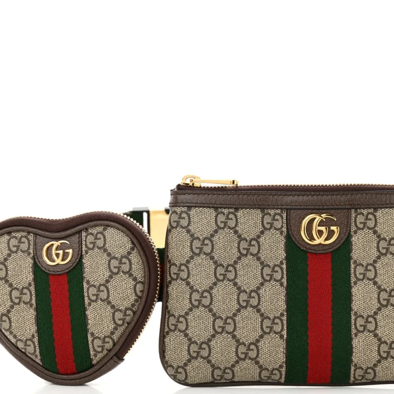GUCCI MEDIUM WEB OPHIDIA UTILITY BELT BAG BEIGE / EBONY / NEW ACERO GG SUPREME MONOGRAM CANVAS & CALFSKIN LEATHER GOLD HARDWARE - Image 8